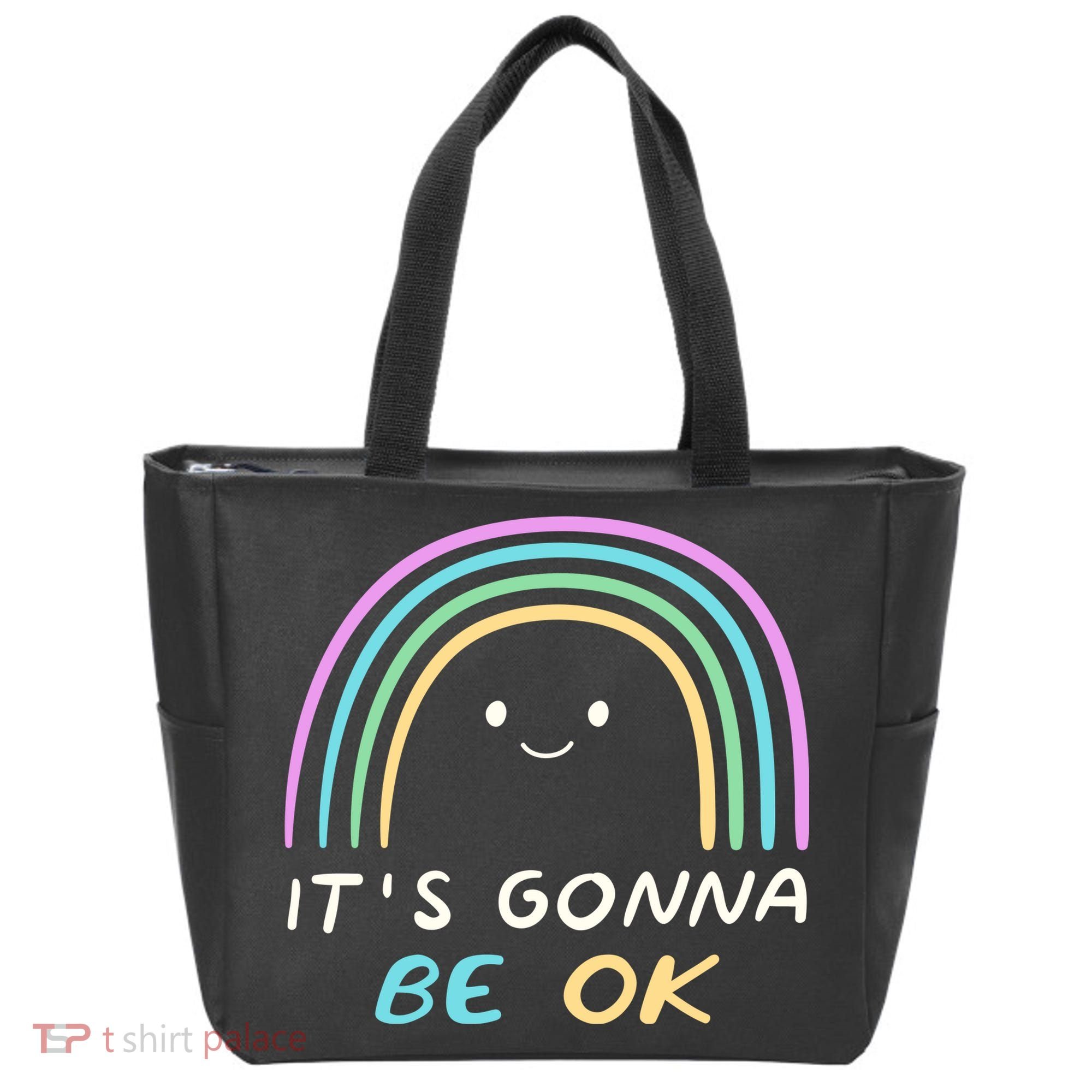 It's Gonna Be Ok Rainbow Smiley Face Positive Quote Tote Bag