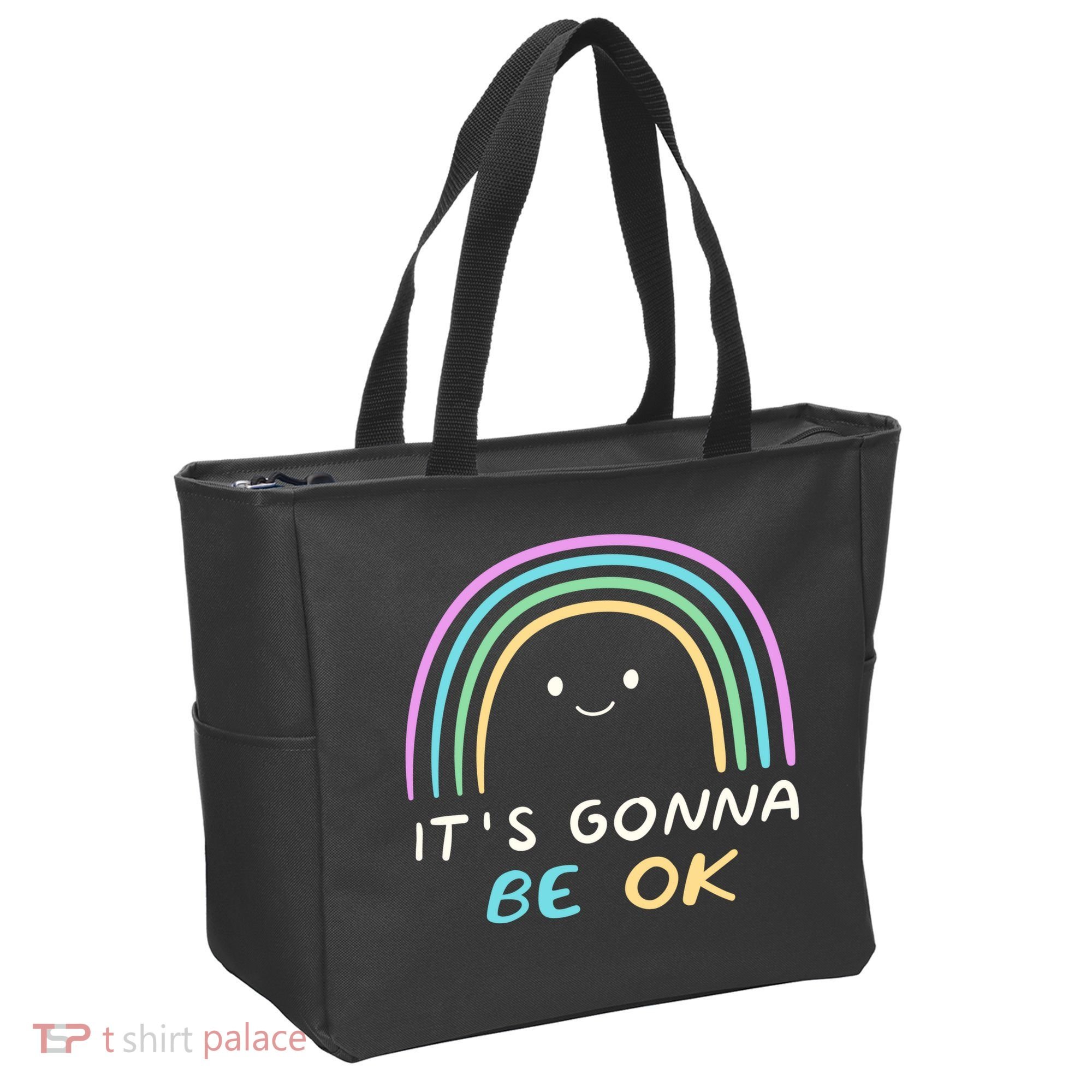 It's Gonna Be Ok Rainbow Smiley Face Positive Quote Tote Bag