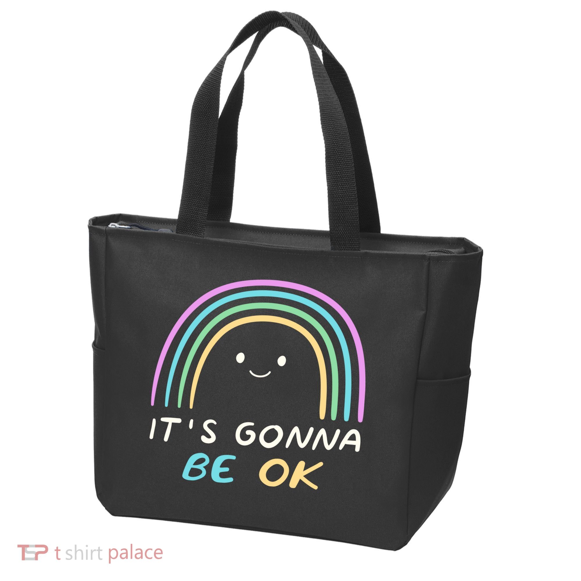 It's Gonna Be Ok Rainbow Smiley Face Positive Quote Tote Bag