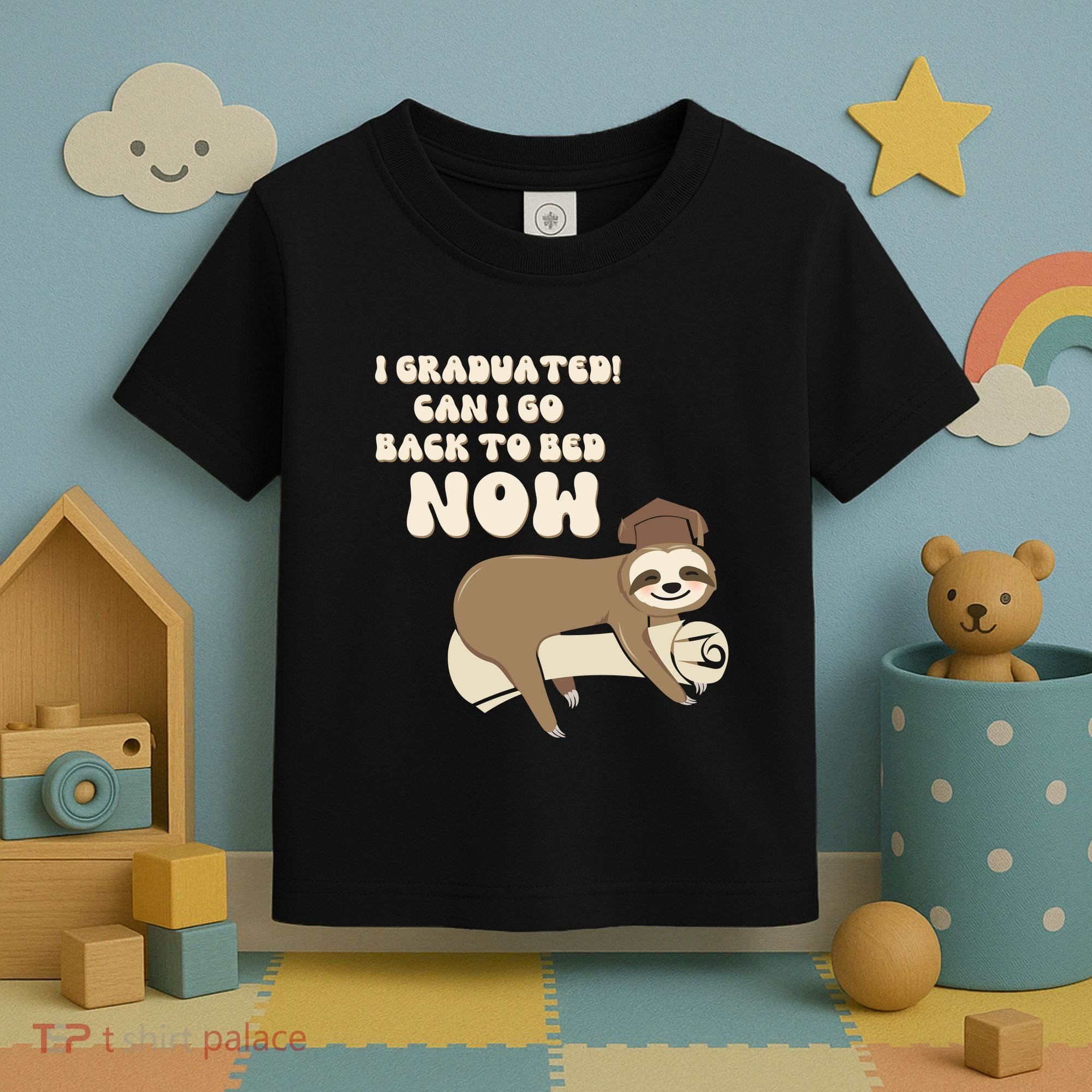 I Graduated Can Go Back To Bed Now Funny Graduation Sloth Toddler T-Shirt