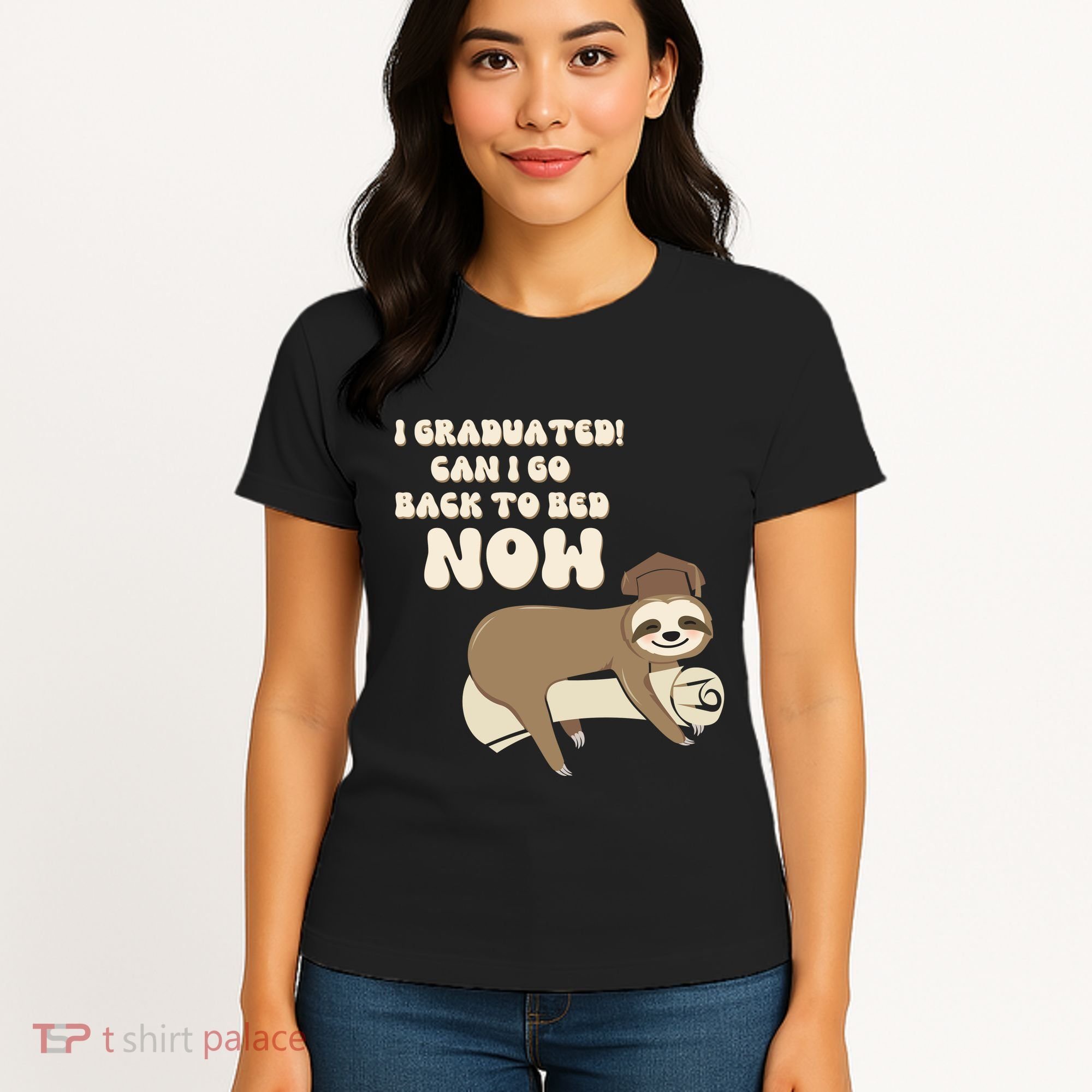 I Graduated Can Go Back To Bed Now Funny Graduation Sloth Women's T-Shirt