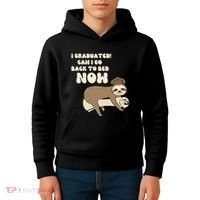 I Graduated Can Go Back To Bed Now Funny Graduation Sloth Kids Hoodie thumb 4