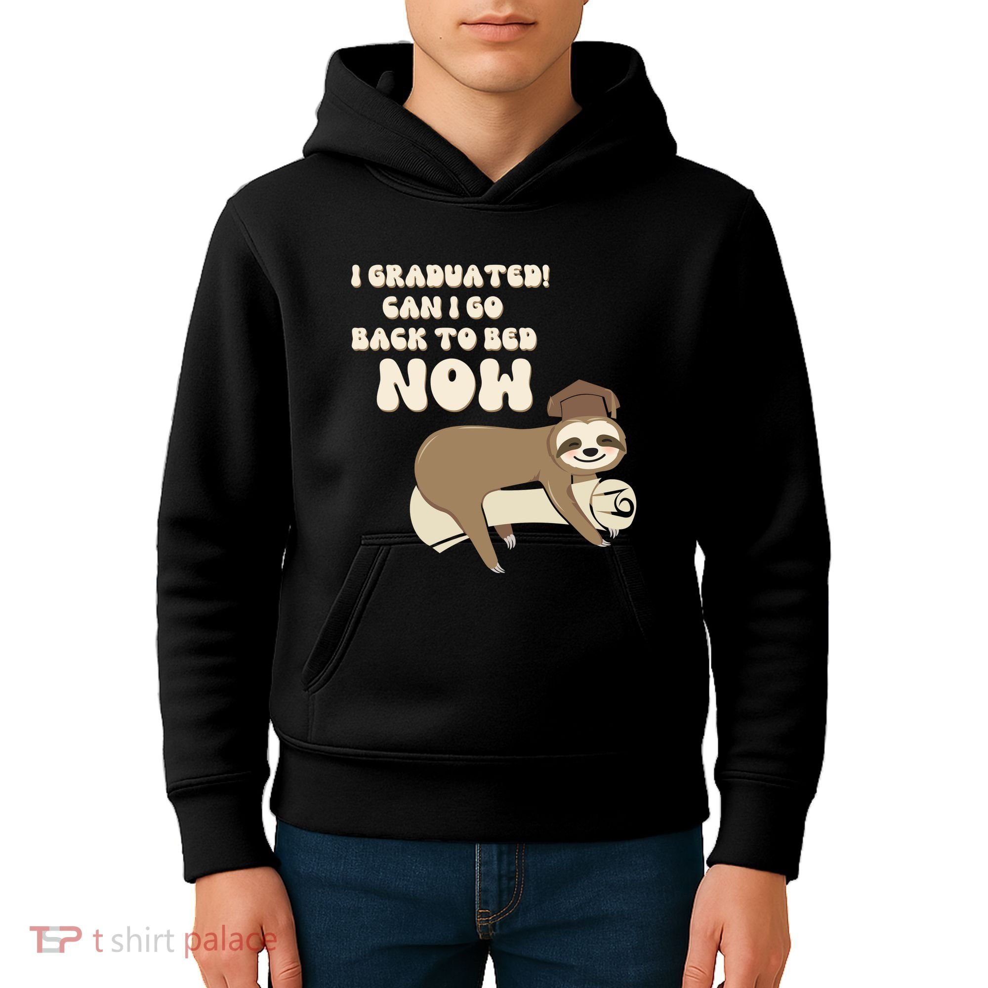I Graduated Can Go Back To Bed Now Funny Graduation Sloth Kids Hoodie