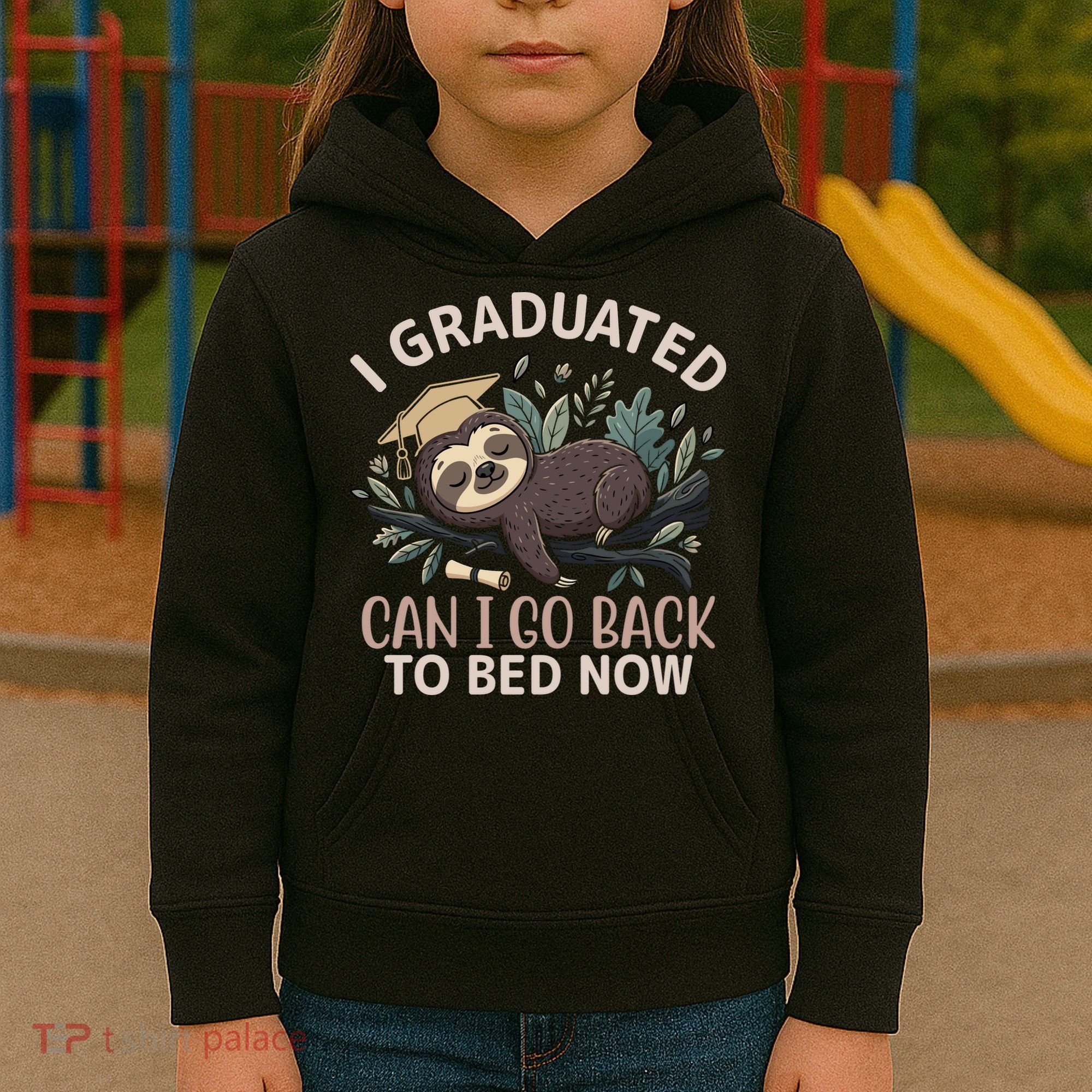 I Graduated Can I Go Back To Bed Now Lazy Sloth Kids Hoodie