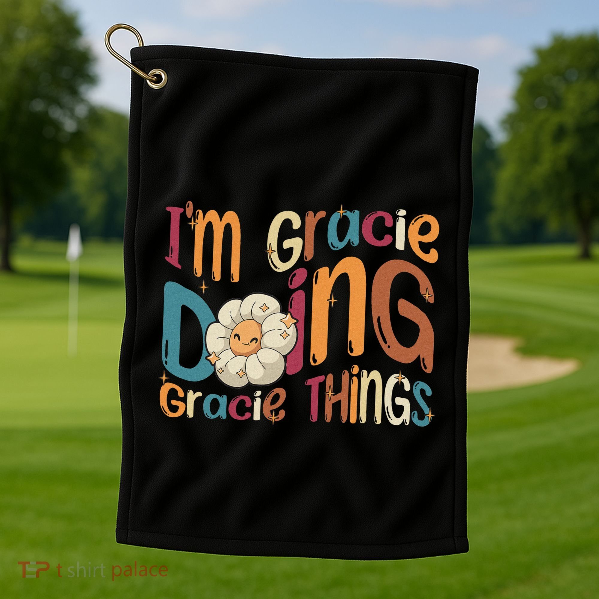 IM Gracie Doing Gracie Things Funny Groovy Retro Gracie Golf Towel