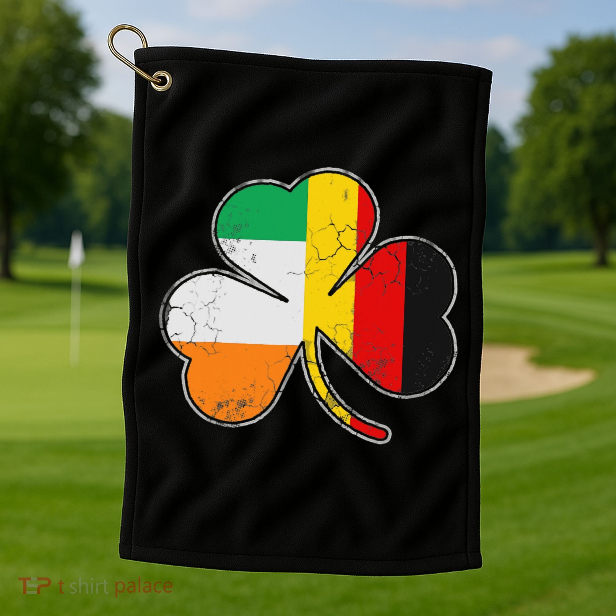Irish German Flag Shamrock Funny St Patricks Day Gifts Golf Towel