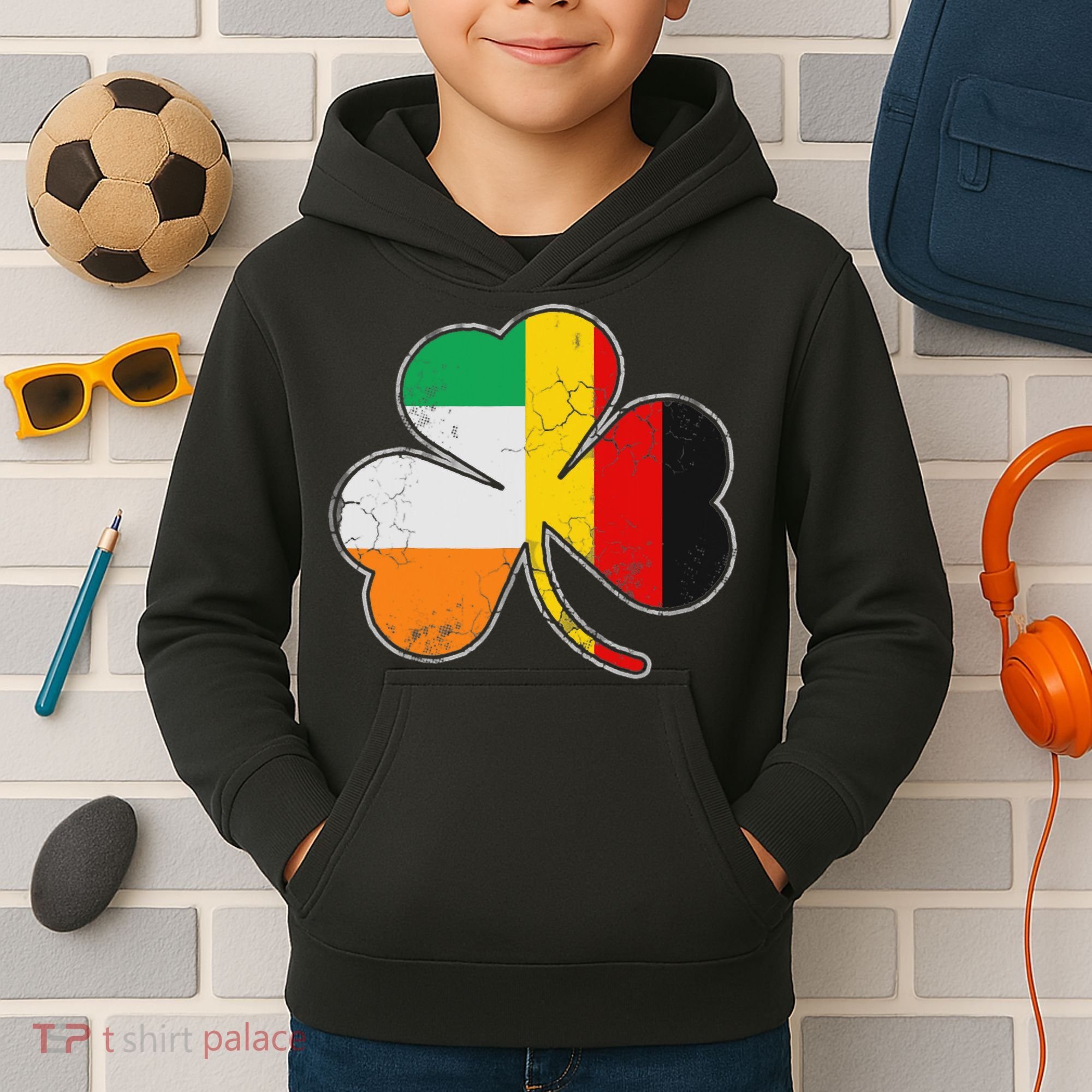 Irish German Flag Shamrock Funny St Patricks Day Gifts Kids Hoodie