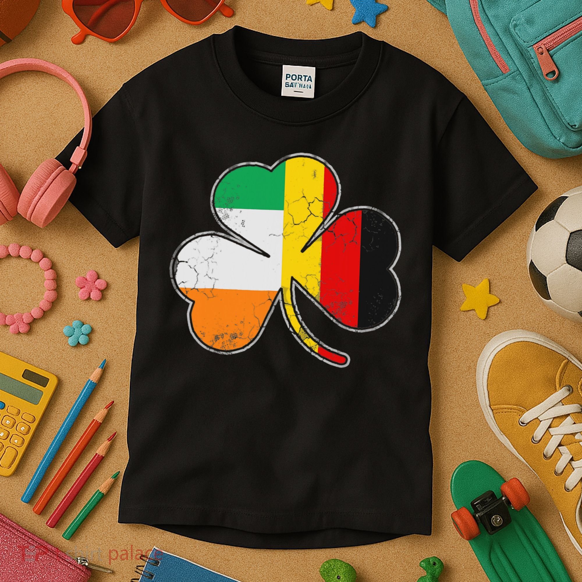 Irish German Flag Shamrock Funny St Patricks Day Gifts Kids T-Shirt