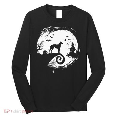 Italian Greyhound Halloween Costume Moon Silhouette Long Sleeve Shirt