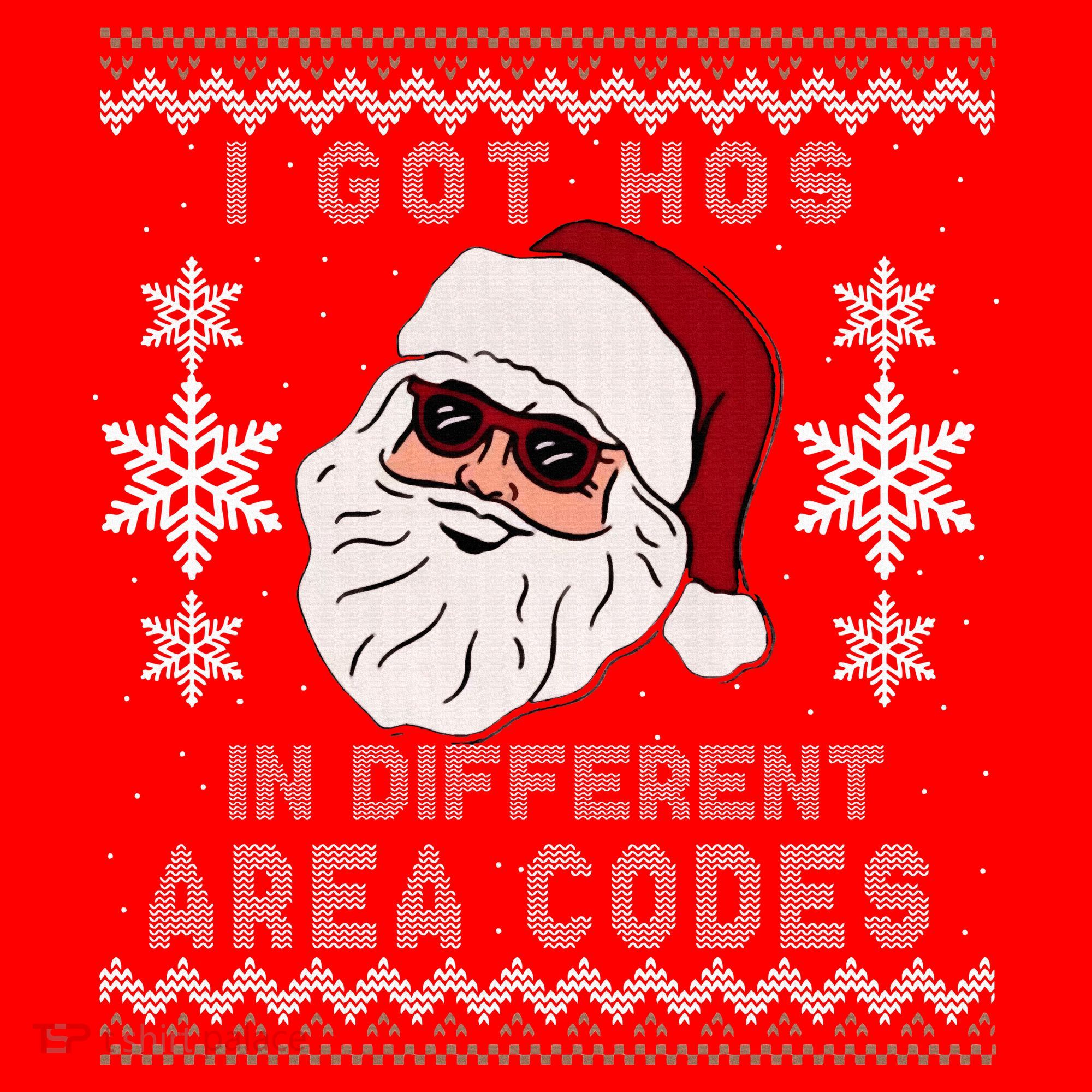 I Got Hos In Different Area Codes Funny Christmas Sweater Santa Hat