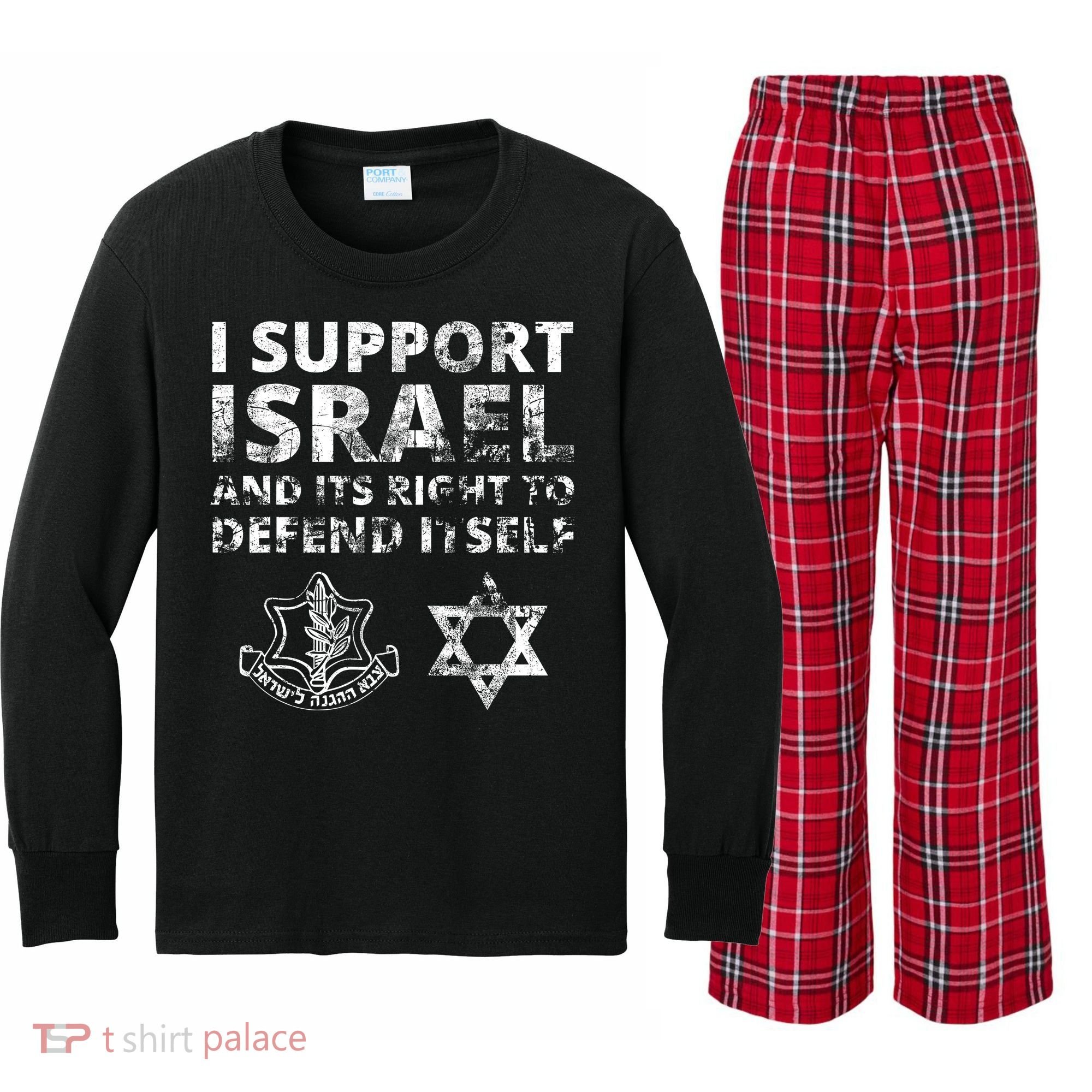 Idf Grunge I Support Israel And Its Right To Defend Itself Kids Long Sleeve Plaid Pajama Set