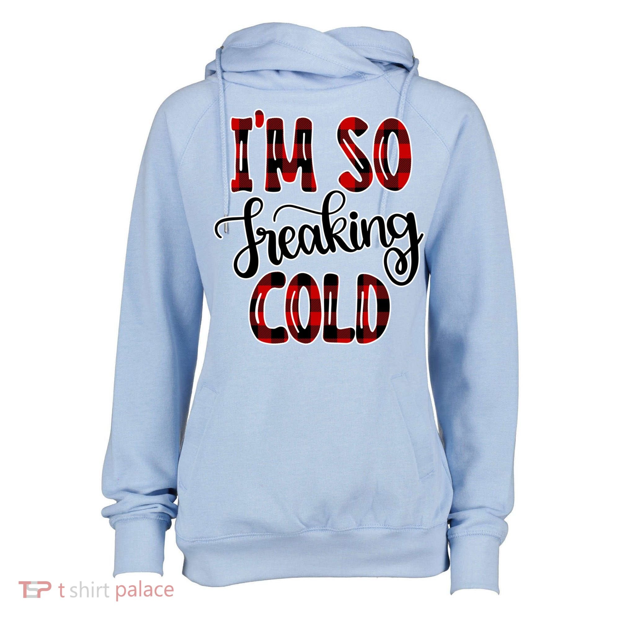 I'mfunny Giftogiftfreakinggiftcold I'm Literally Freezing Red Plaid Xmas Funny G Womens Funnel Neck Pullover Hood