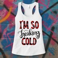 I'mfunny Giftogiftfreakinggiftcold I'm Literally Freezing Red Plaid Xmas Funny G Women's Tank Top thumb 3