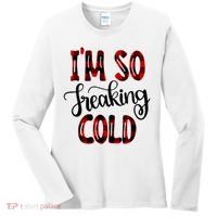I'mfunny Giftogiftfreakinggiftcold I'm Literally Freezing Red Plaid Xmas Funny G Women's Long Sleeve Shirt thumb 0