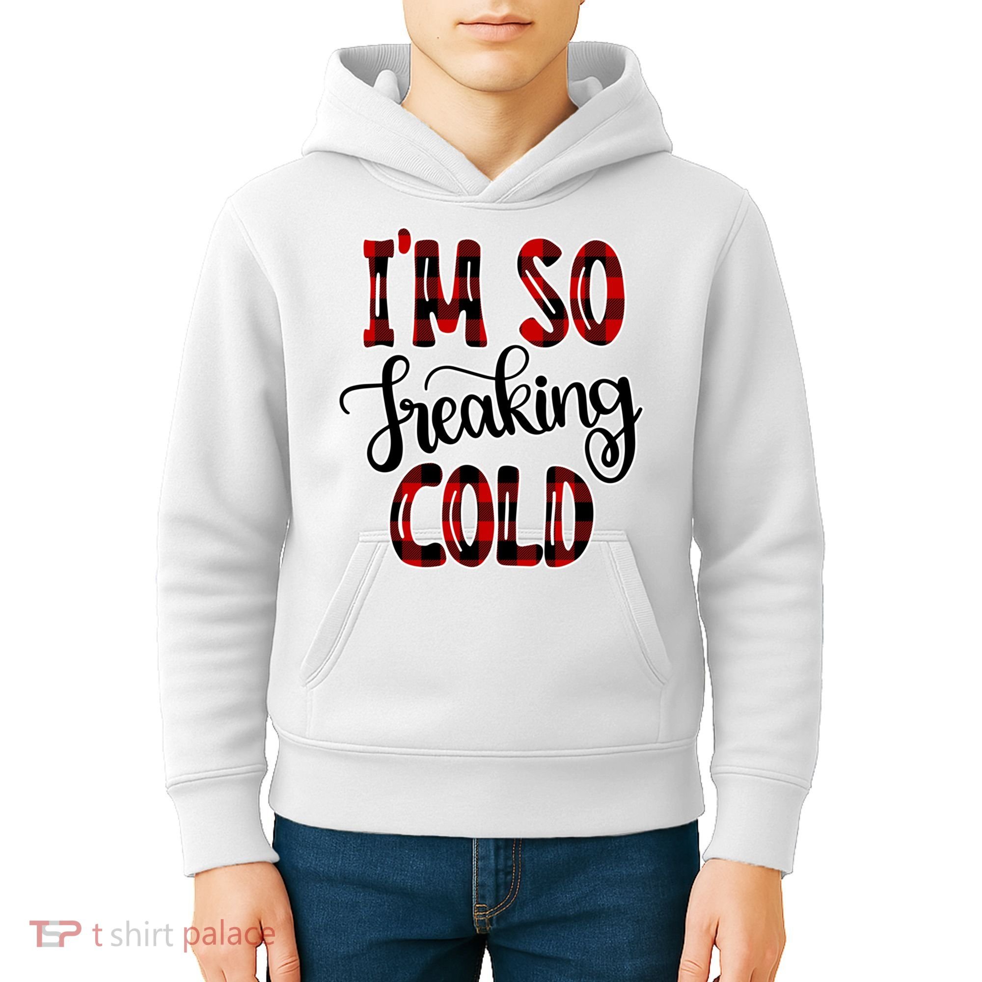 I'mfunny Giftogiftfreakinggiftcold I'm Literally Freezing Red Plaid Xmas Funny G Kids Hoodie