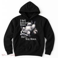 I Get Knocked Down But I Stay Down Funny Raccoon Hoodie thumb 0