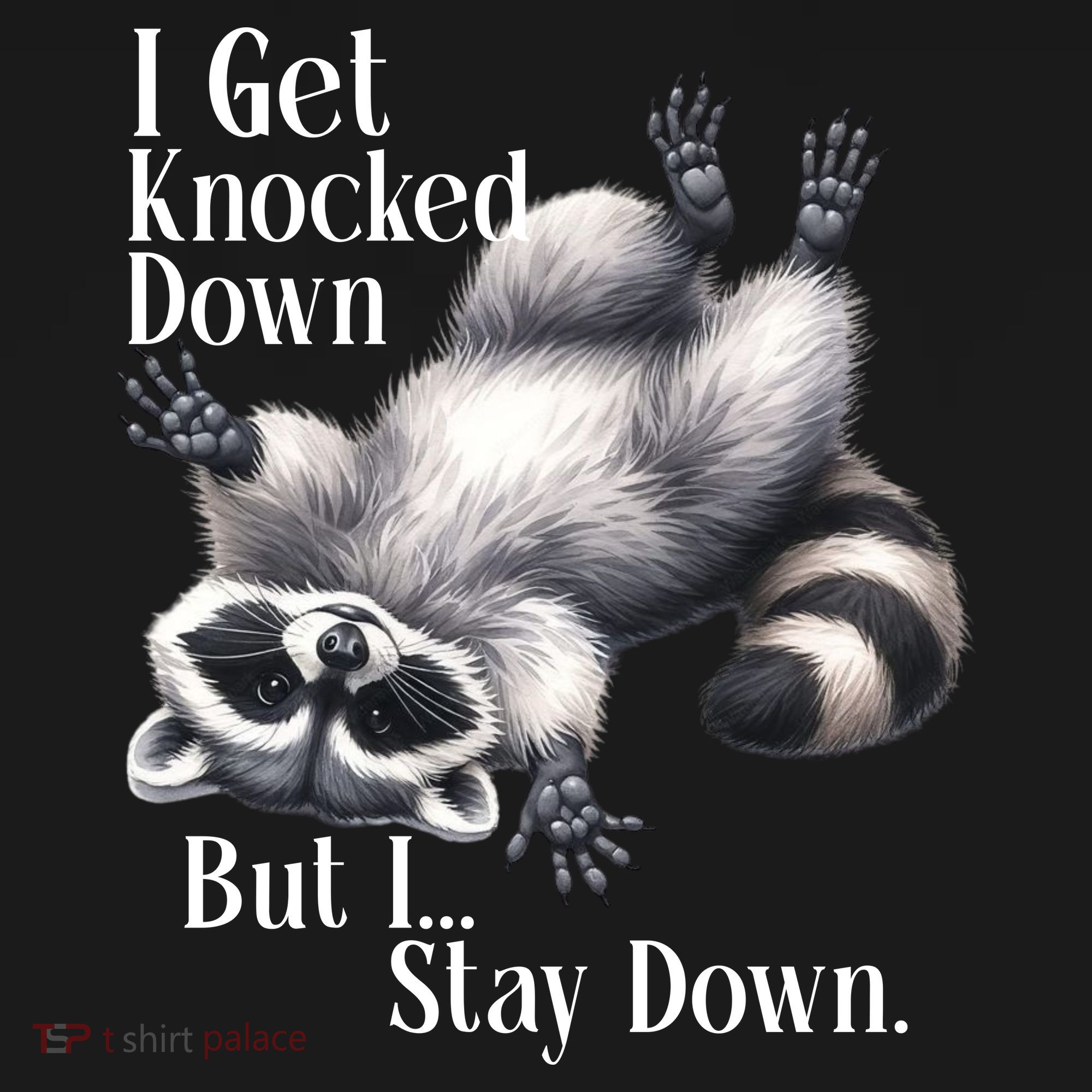 I Get Knocked Down But I Stay Down Funny Raccoon T-Shirt