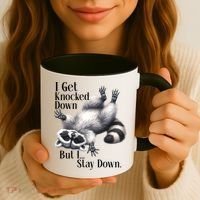 I Get Knocked Down But I Stay Down Funny Raccoon Coffee Mug thumb 3