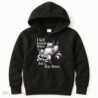 I Get Knocked Down But I Stay Down Funny Raccoon Kids Hoodie thumb 0