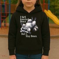 I Get Knocked Down But I Stay Down Funny Raccoon Kids Hoodie thumb 3