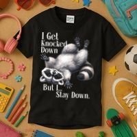 I Get Knocked Down But I Stay Down Funny Raccoon Kids T-Shirt thumb 3