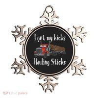 I Get My Kicks Hauling Sticks Log Truck Driver Hauler Ornament thumb 0