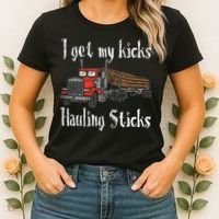 I Get My Kicks Hauling Sticks Log Truck Driver Hauler Women's T-Shirt thumb 2