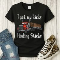 I Get My Kicks Hauling Sticks Log Truck Driver Hauler Women's T-Shirt thumb 3
