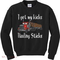 I Get My Kicks Hauling Sticks Log Truck Driver Hauler Kids Sweatshirt thumb 0