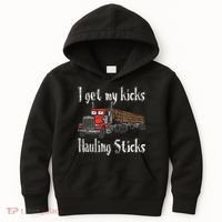 I Get My Kicks Hauling Sticks Log Truck Driver Hauler Kids Hoodie thumb 0