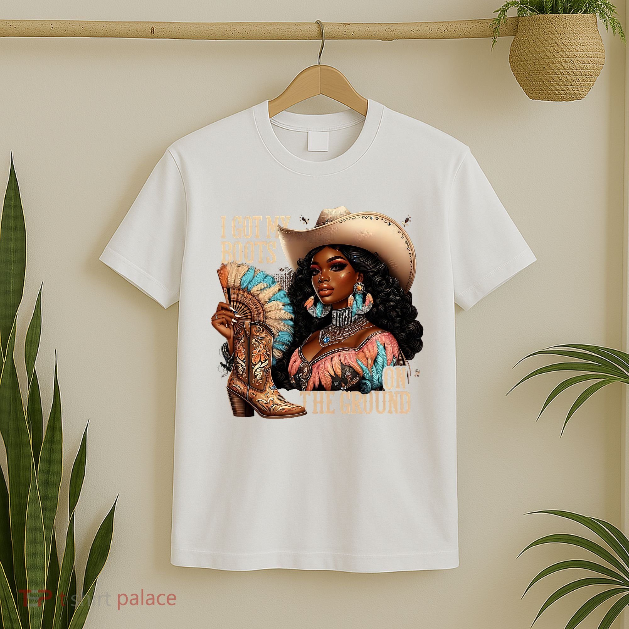 I Got My Boots On The Ground Western Cowgirl Melanin Swag  T-Shirt