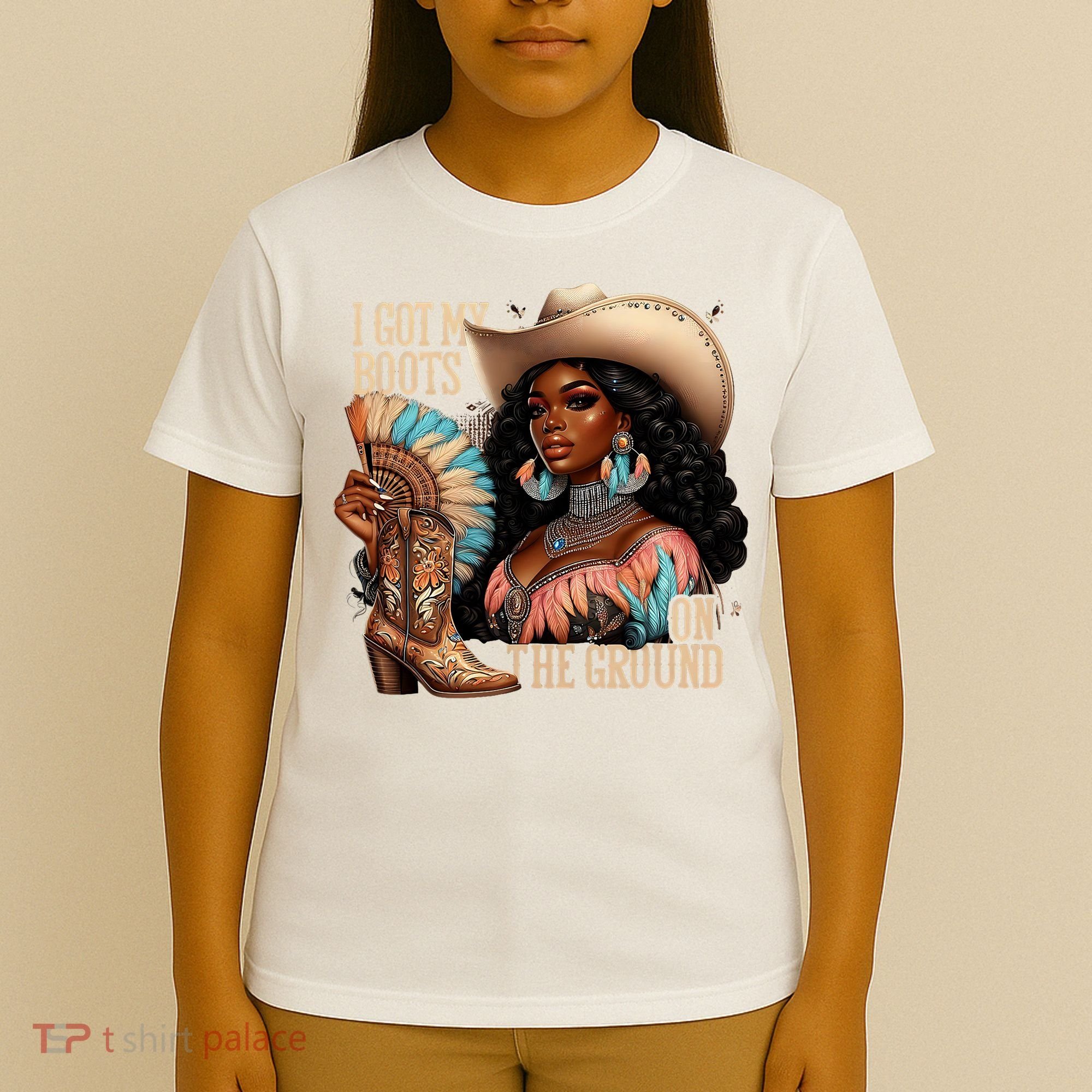 I Got My Boots On The Ground Western Cowgirl Melanin Swag  T-Shirt