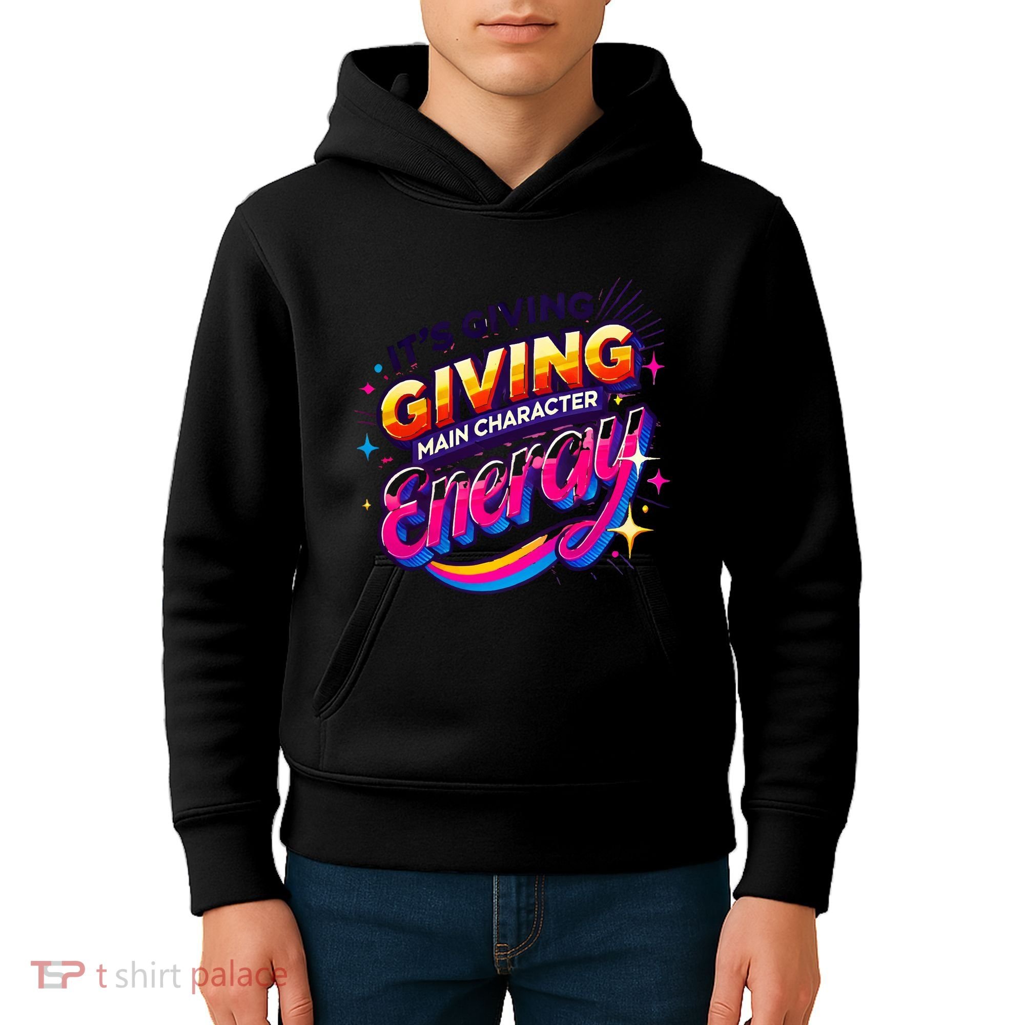 Its Giving Main Character Energy Viral Tiktok Phrase Motivational Self Empower Kids Hoodie