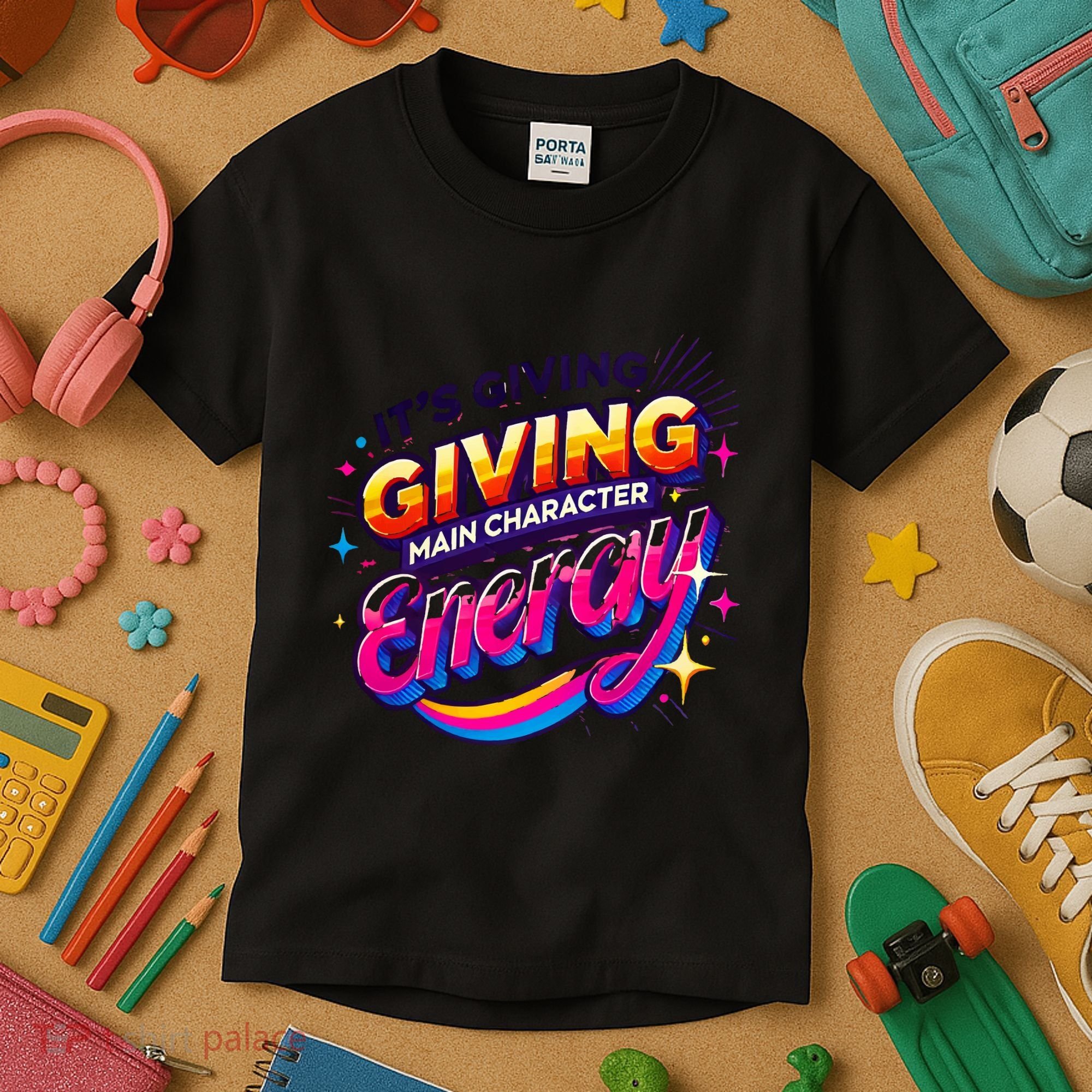 Its Giving Main Character Energy Viral Tiktok Phrase Motivational Self Empower Kids T-Shirt
