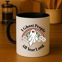 I Ghost People All Year Long Halloween Rainbow Coffee Mug thumb 4