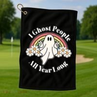 I Ghost People All Year Long Halloween Rainbow Golf Towel thumb 1