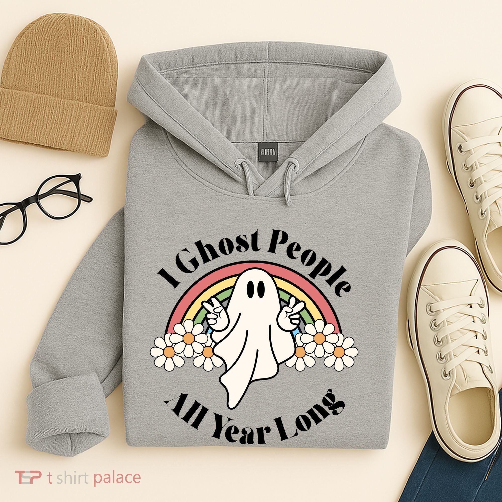 I Ghost People All Year Long Halloween Rainbow Hoodie