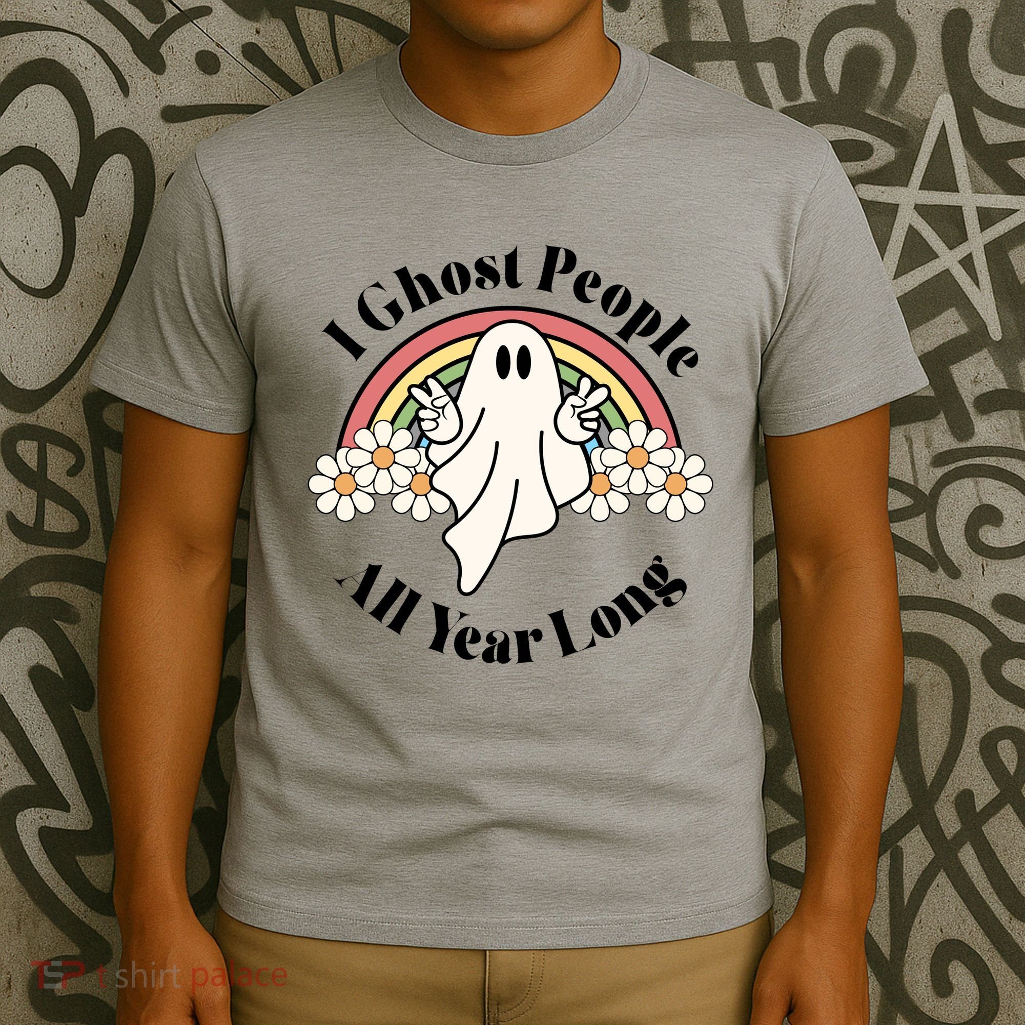 I Ghost People All Year Long Halloween Rainbow T-Shirt