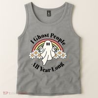 I Ghost People All Year Long Halloween Rainbow Tank Top thumb 2