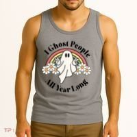 I Ghost People All Year Long Halloween Rainbow Tank Top thumb 3