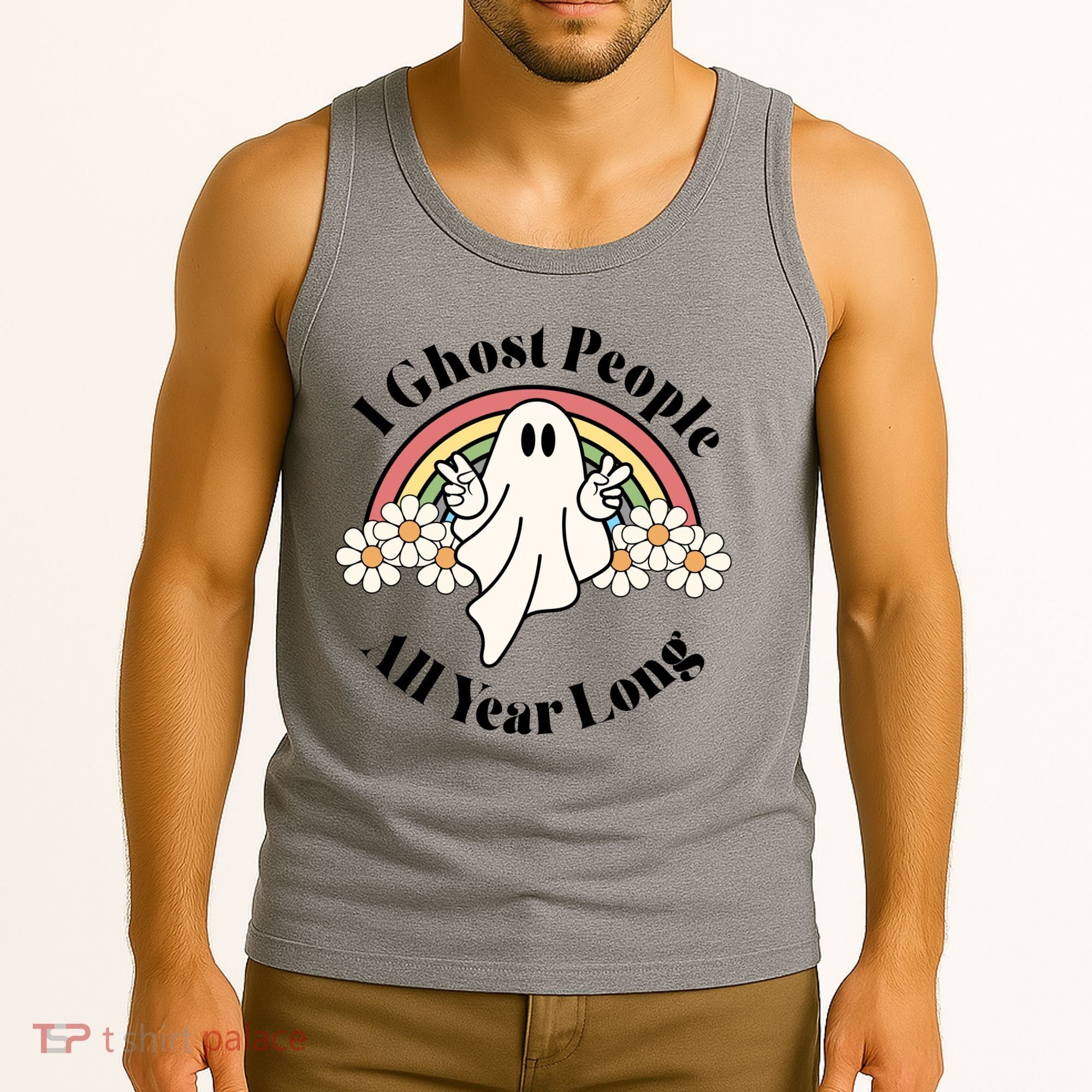 I Ghost People All Year Long Halloween Rainbow Tank Top