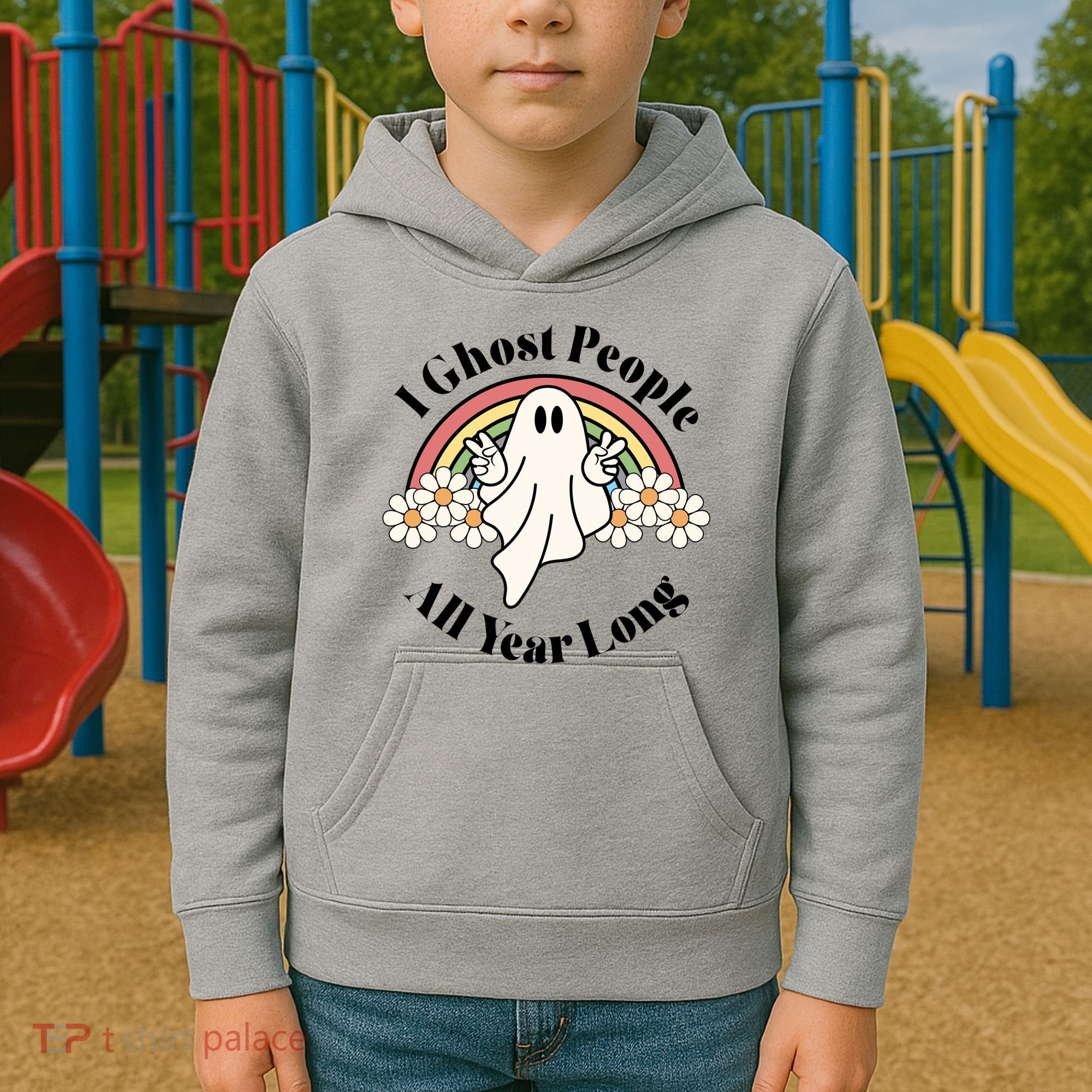 I Ghost People All Year Long Halloween Rainbow Kids Hoodie