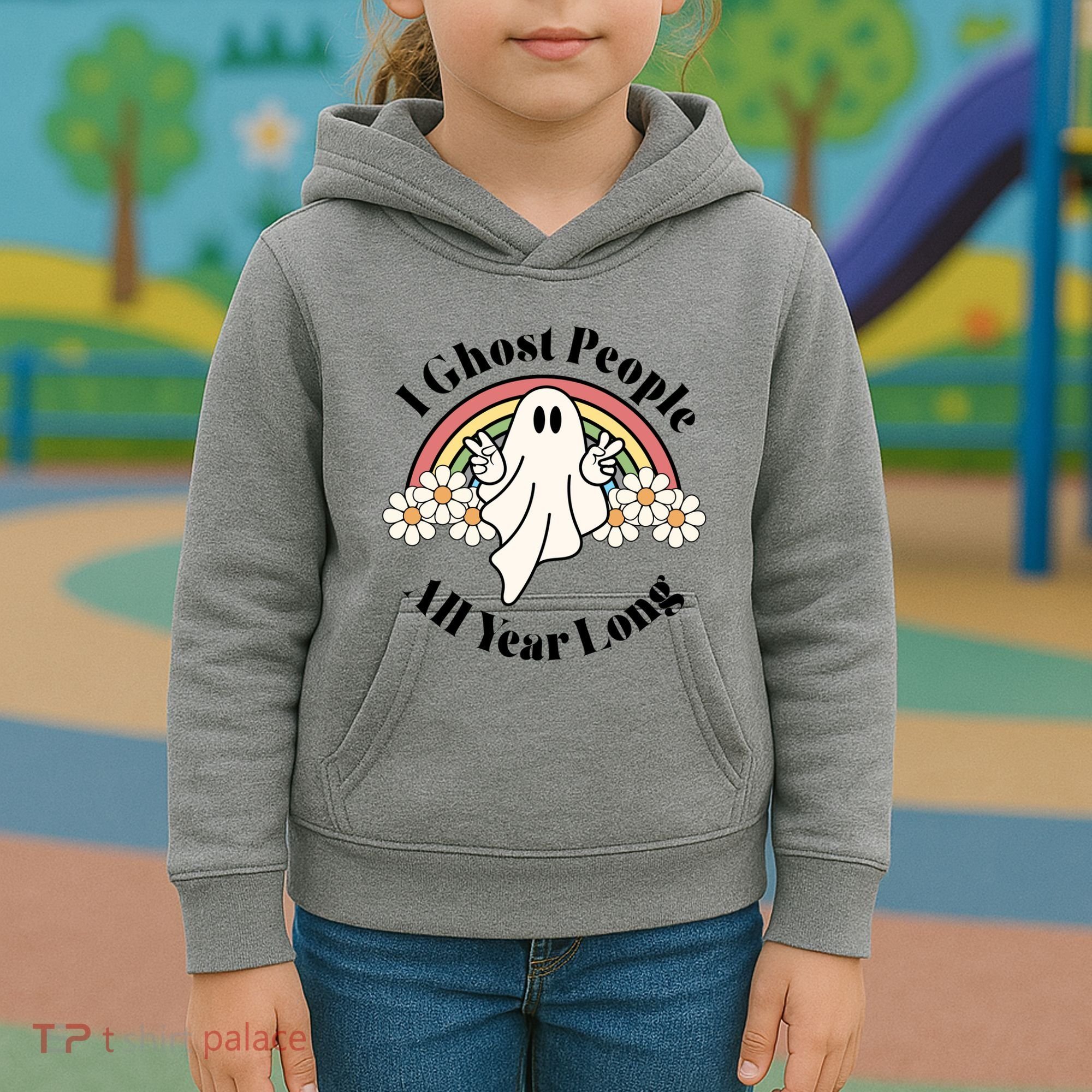 I Ghost People All Year Long Halloween Rainbow Kids Hoodie