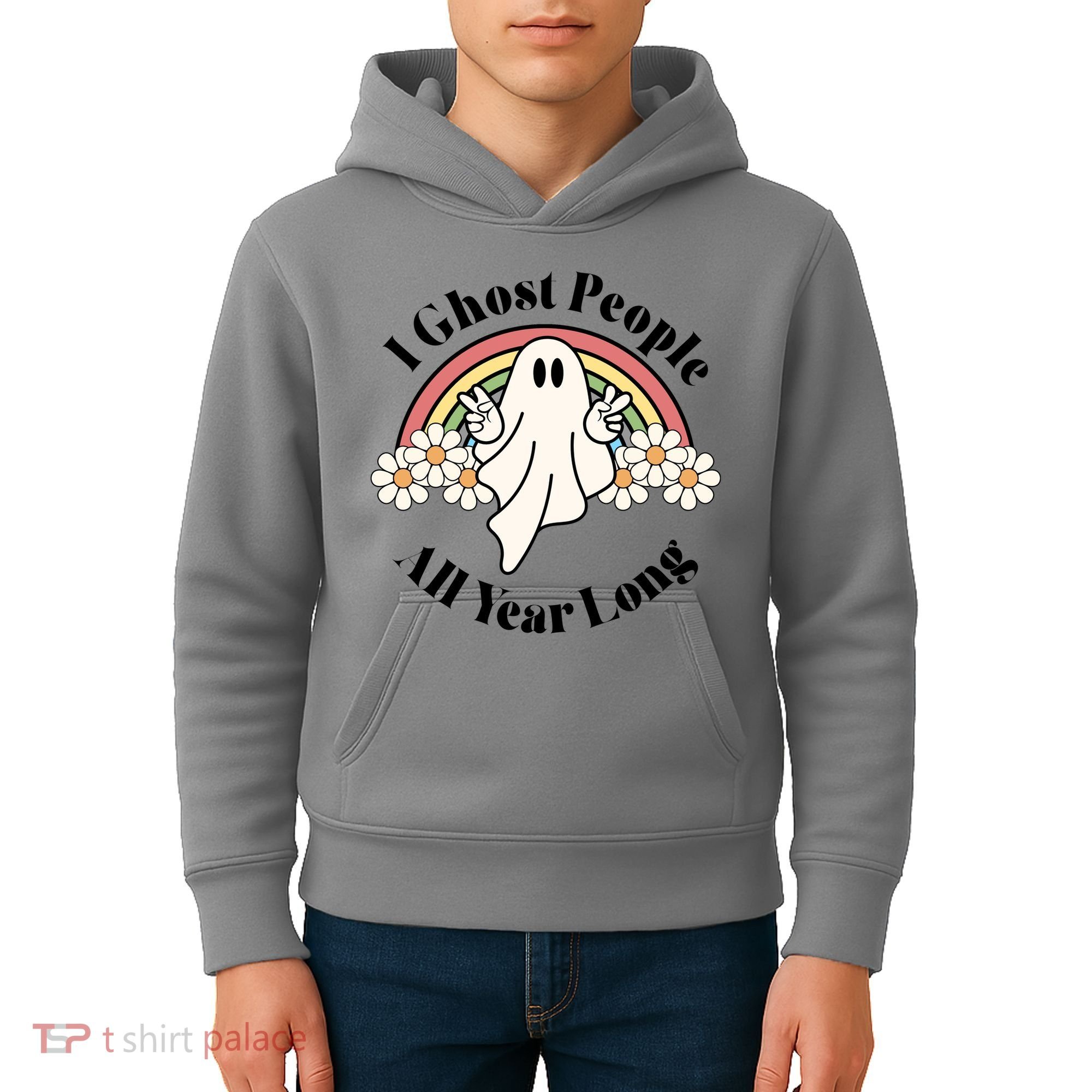 I Ghost People All Year Long Halloween Rainbow Kids Hoodie