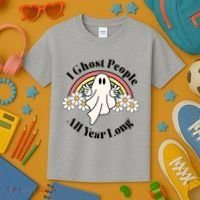 I Ghost People All Year Long Halloween Rainbow Kids T-Shirt thumb 3