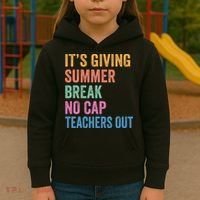 Its Giving Summer Break No Cap Funny Teacher Last Day Kids Hoodie thumb 3