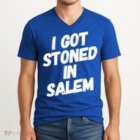 I Got Stoned In Salem Halloween Witches Stoner Cool Gift V-Neck T-Shirt thumb 2