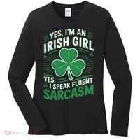 Irish Girl Speak Fluent Sarcasm Funny Women's Long Sleeve Shirt thumb 0