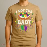 I Got The Baby Pregnancy Announcet Funny Mardi Gras T-Shirt thumb 3