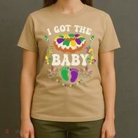 I Got The Baby Pregnancy Announcet Funny Mardi Gras T-Shirt thumb 4